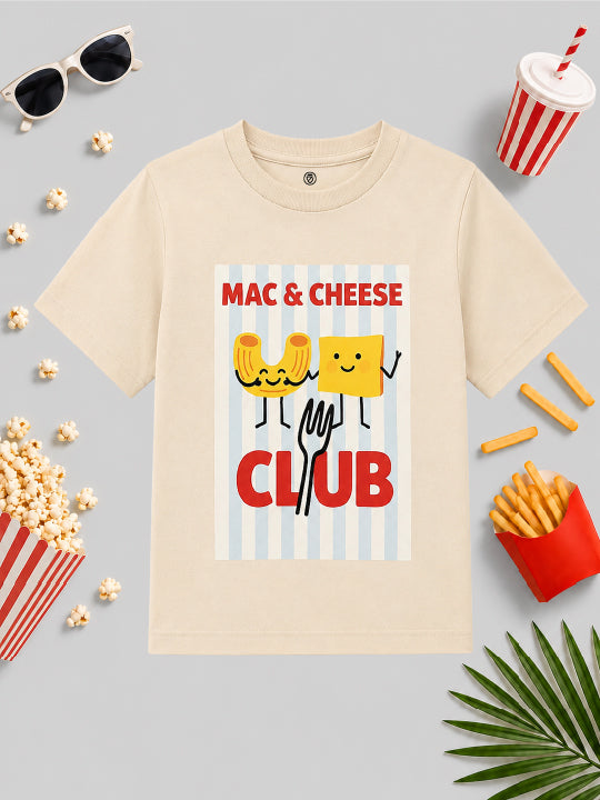 CODEZ Boys Beige Pure Cotton Mac & Cheese Club Graphic Relaxed Fit T-Shirt