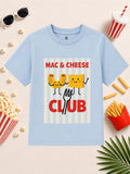 CODEZ Boys Cool Blue Pure Cotton Mac & Cheese Club Graphic Relaxed Fit T-Shirt