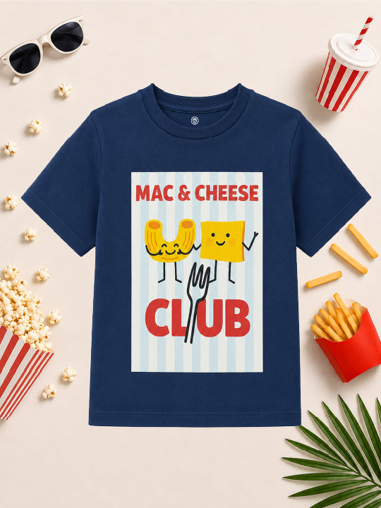 CODEZ Boys Navy Pure Cotton Mac & Cheese Club Graphic Relaxed Fit T-Shirt