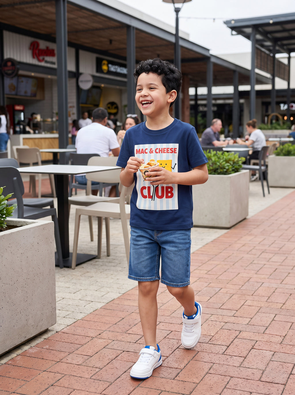 CODEZ Boys Navy Pure Cotton Mac & Cheese Club Graphic Relaxed Fit T-Shirt