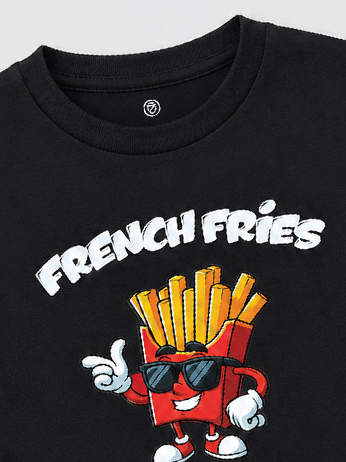 CODEZ Boys Black Pure Cotton French Fries Lover Graphic Relaxed Fit T-Shirt