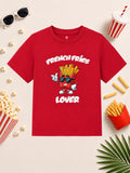 CODEZ Boys Red Pure Cotton French Fries Lover Graphic Relaxed Fit T-Shirt