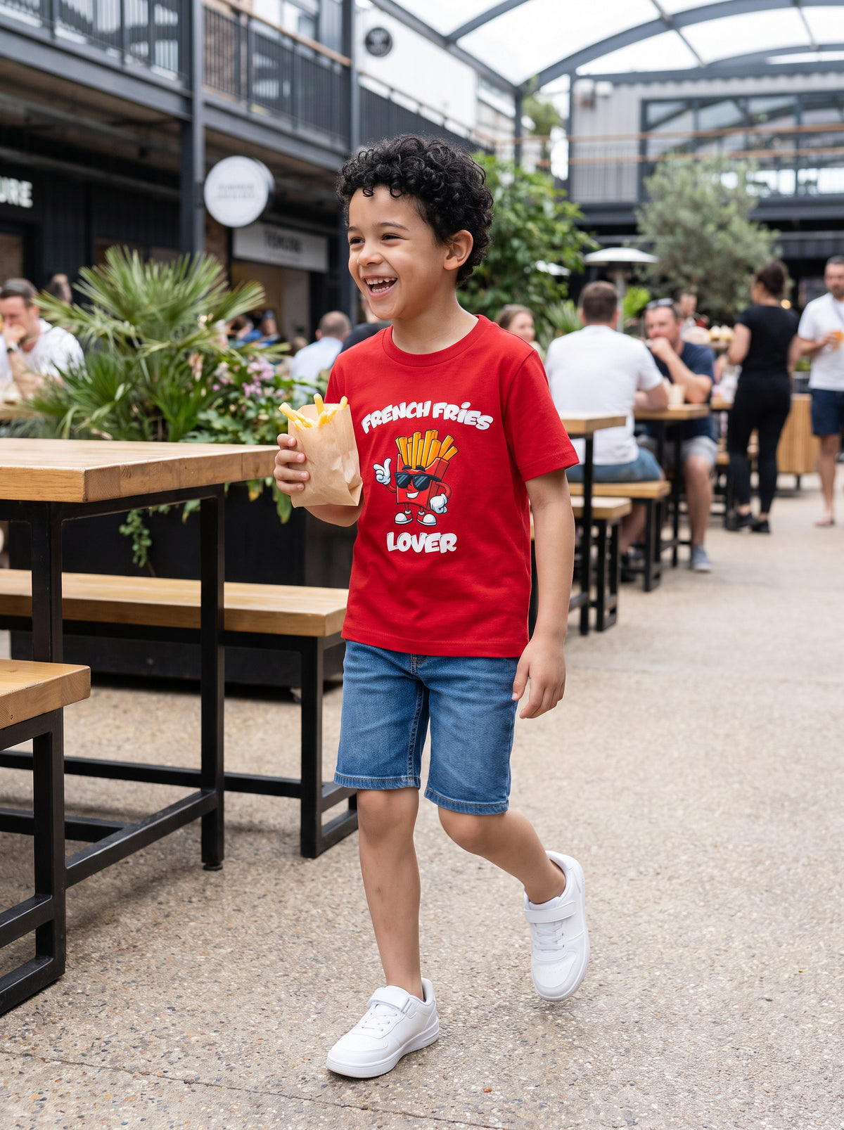 CODEZ Boys Red Pure Cotton French Fries Lover Graphic Relaxed Fit T-Shirt