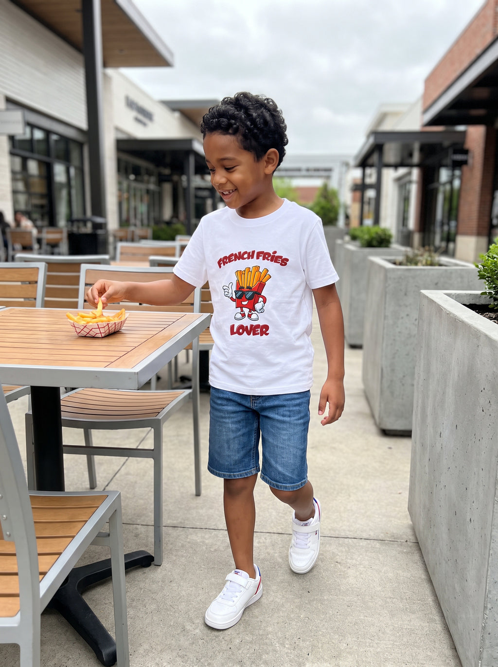 CODEZ Boys White Pure Cotton French Fries Lover Graphic Relaxed Fit T-Shirt