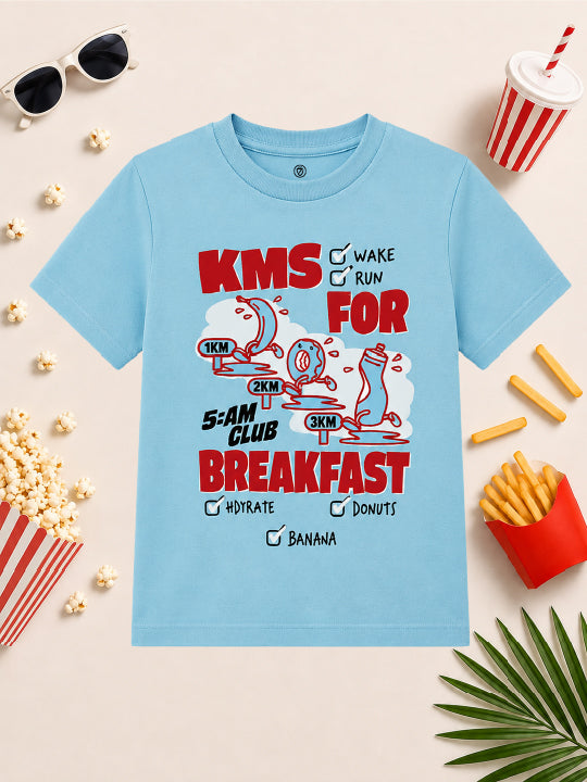 CODEZ Boys Cool Blue Pure Cotton KMS Run For Breakfast Graphic Relaxed Fit T-Shirt
