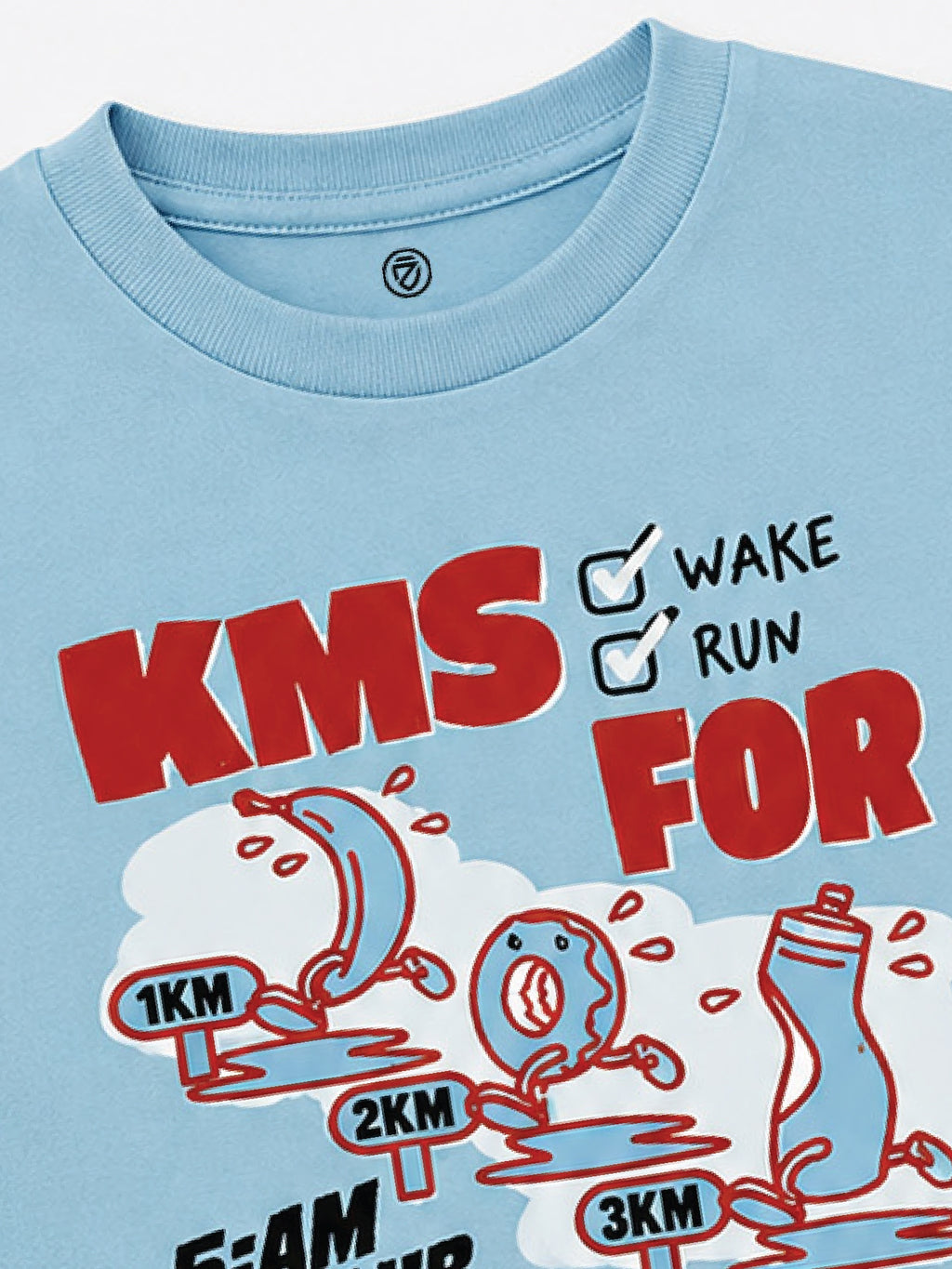 CODEZ Boys Cool Blue Pure Cotton KMS Run For Breakfast Graphic Relaxed Fit T-Shirt