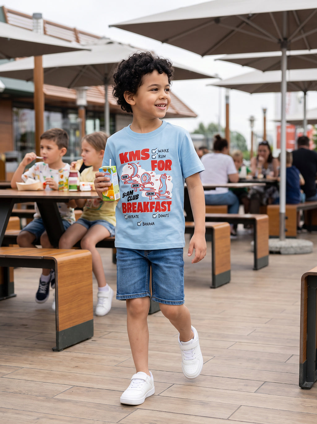 CODEZ Boys Cool Blue Pure Cotton KMS Run For Breakfast Graphic Relaxed Fit T-Shirt
