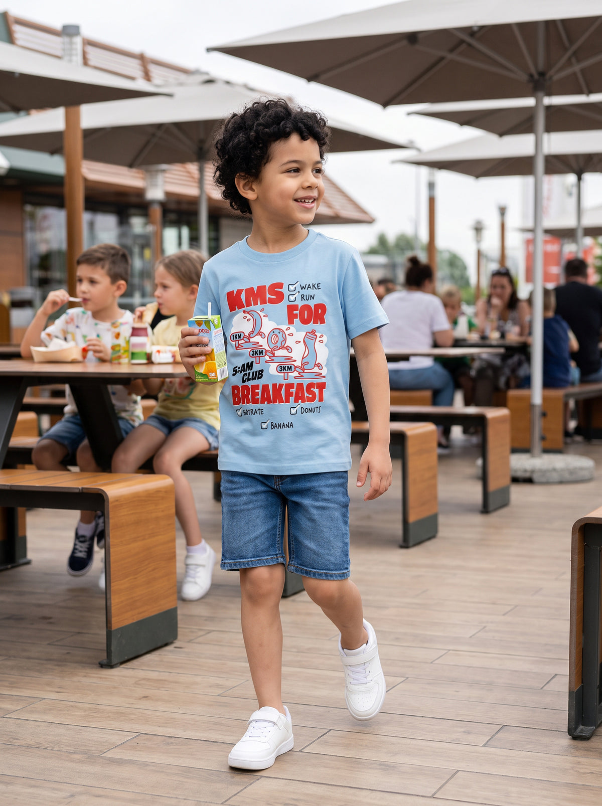 CODEZ Boys Cool Blue Pure Cotton KMS Run For Breakfast Graphic Relaxed Fit T-Shirt
