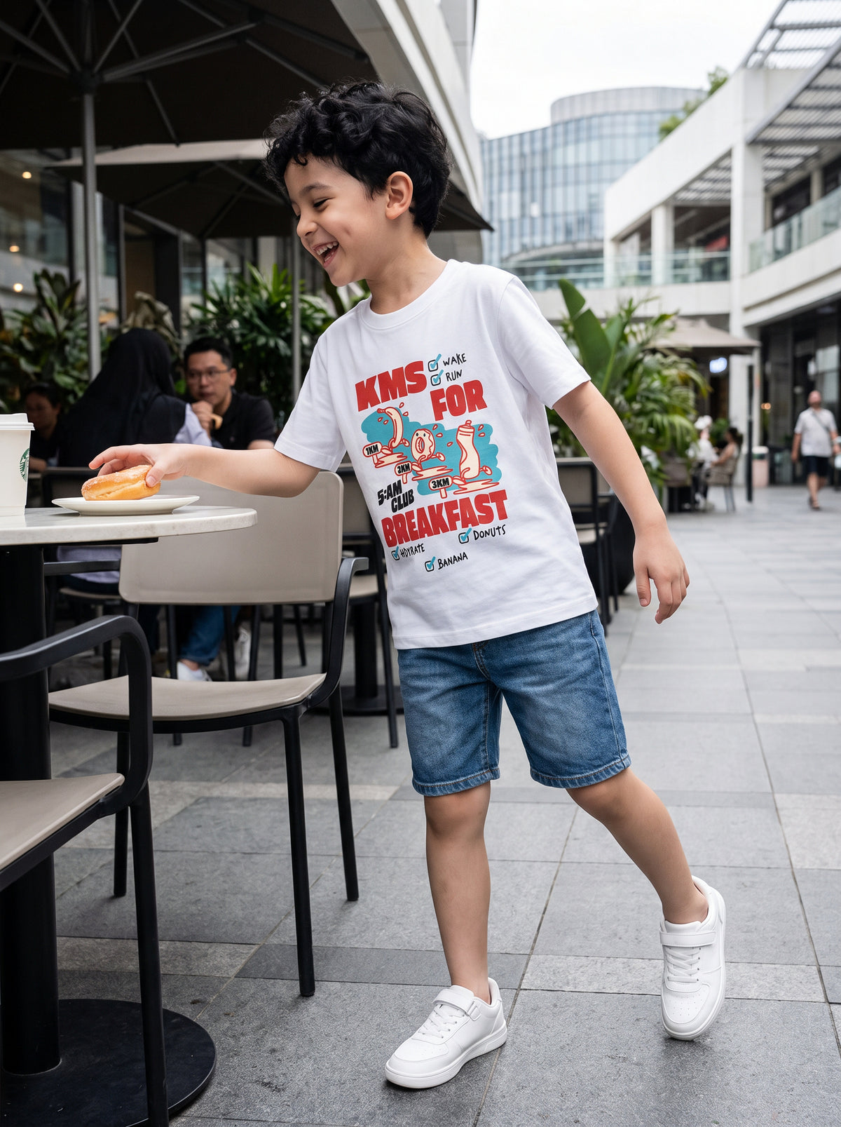 CODEZ Boys White Pure Cotton KMS Run For Breakfast Graphic Relaxed Fit T-Shirt