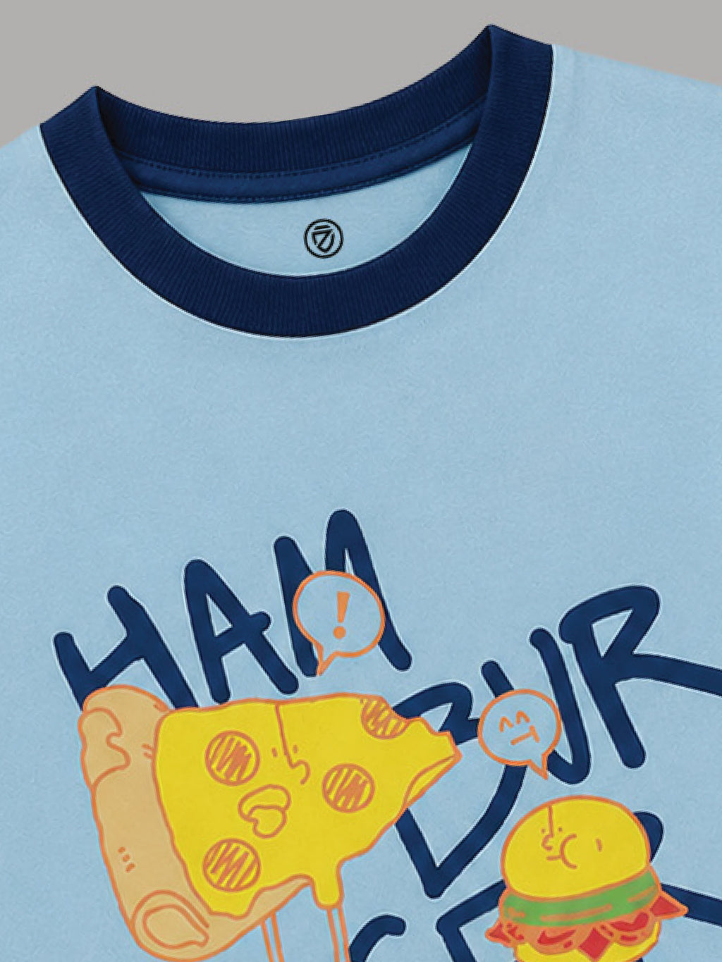 CODEZ Boys Cool Blue Pure Cotton Hamburger & Pizza Graphic Relaxed Fit T-Shirt