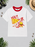 CODEZ Boys White Pure Cotton Hamburger & Pizza Graphic Relaxed Fit T-Shirt