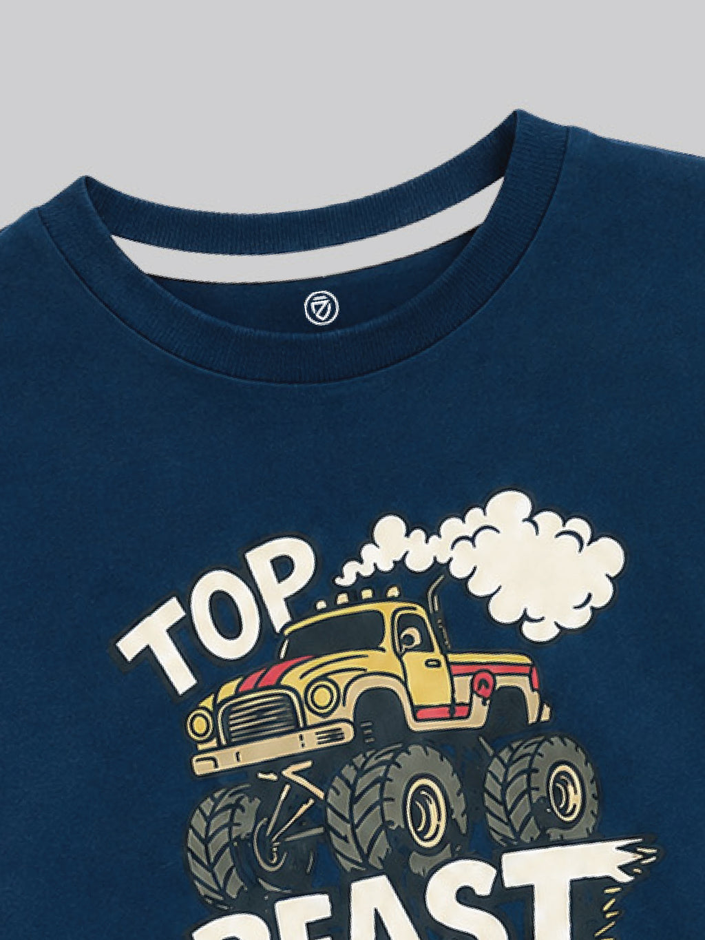 CODEZ Boys Estate Blue Pure Cotton Top Beast Monster Truck Graphic Relaxed Fit T-Shirt