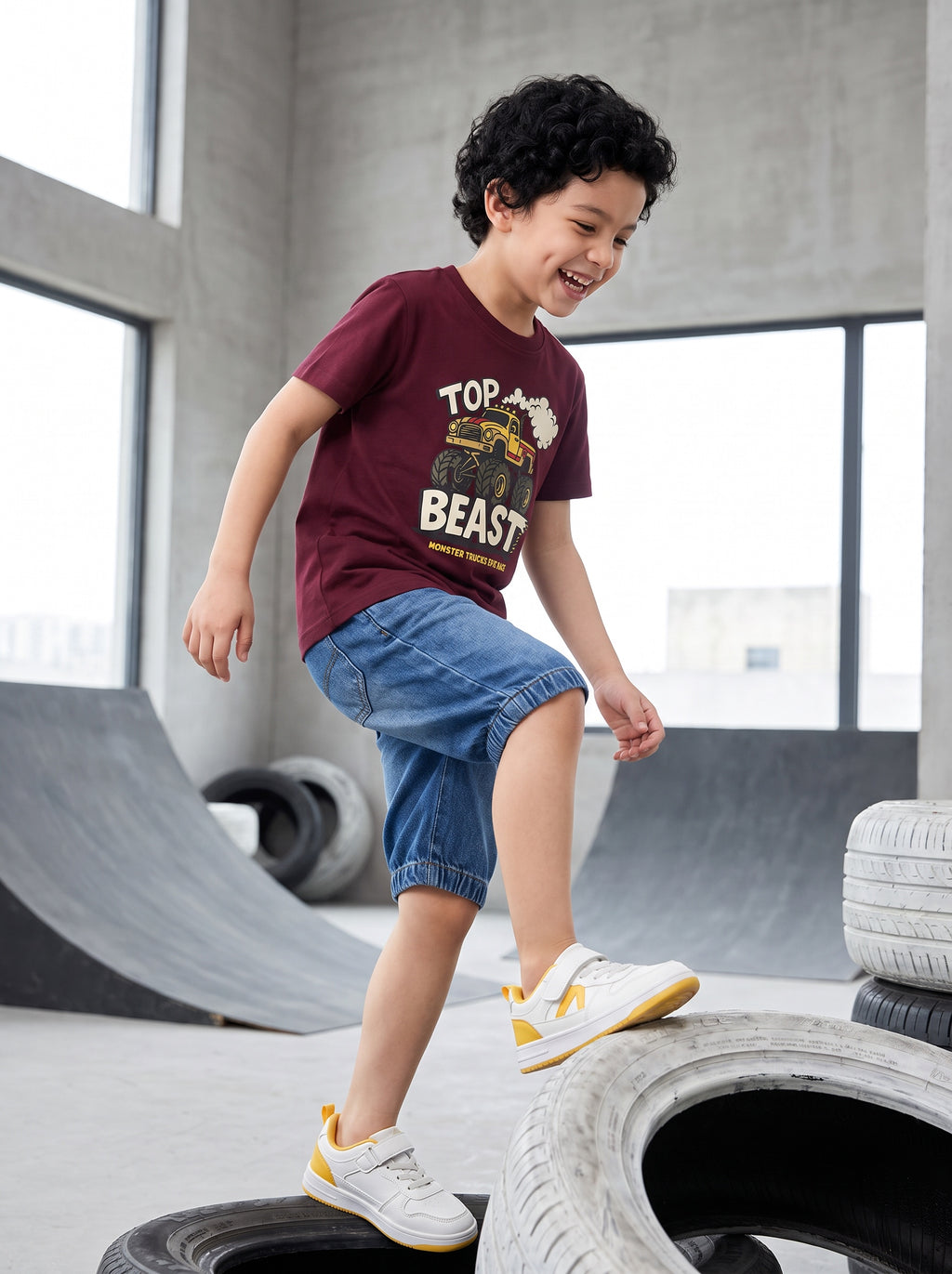 CODEZ Boys Tawny Port Pure Cotton Top Beast Monster Truck Graphic Relaxed Fit T-Shirt