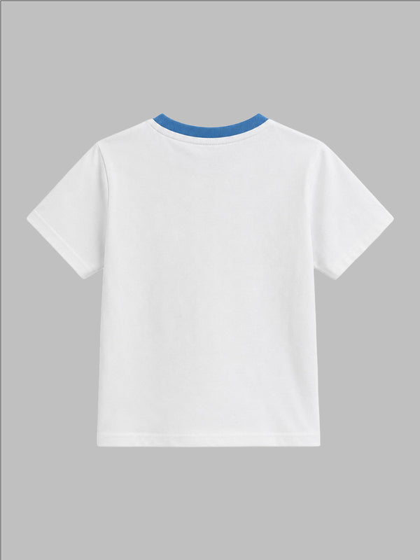 CODEZ Boys White Pure Cotton Construction Graphic Relaxed Fit T-Shirt