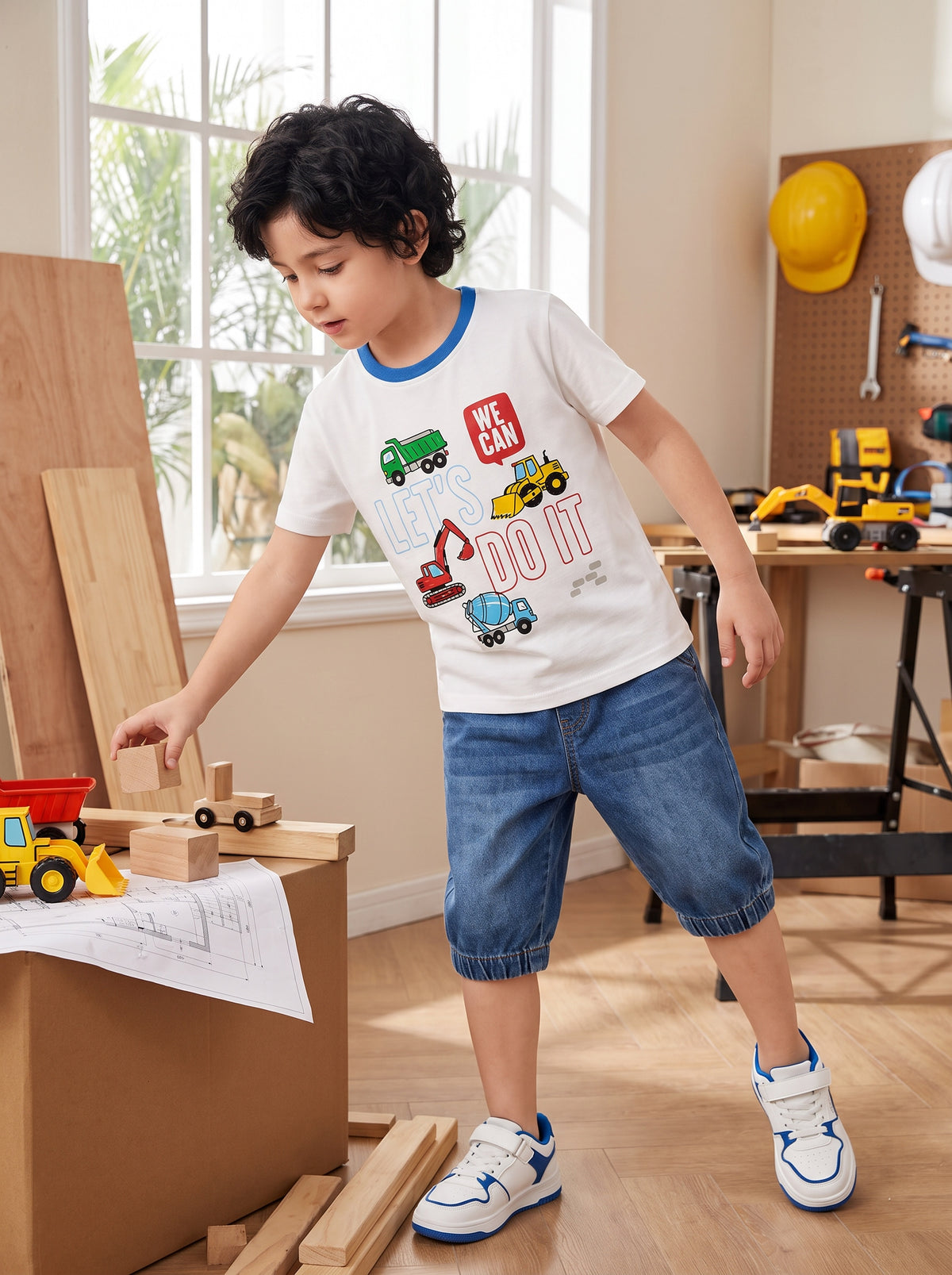 CODEZ Boys White Pure Cotton Construction Graphic Relaxed Fit T-Shirt
