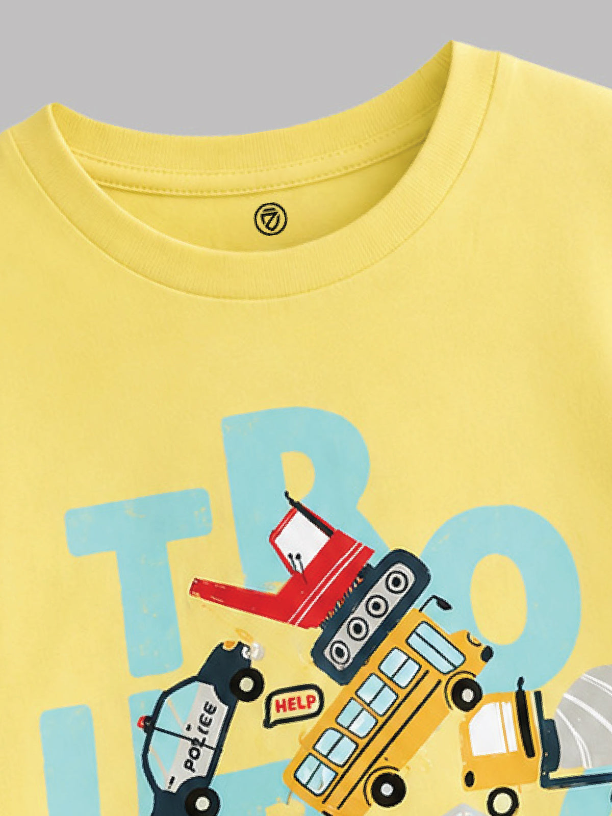 CODEZ Boys Lemon Drop Pure Cotton Trouble Vehicles Graphic Relaxed Fit T-Shirt