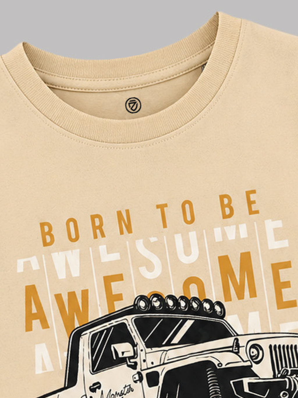 CODEZ Boys Beige Pure Cotton Born To Be Awesome Graphic Relaxed Fit T-Shirt