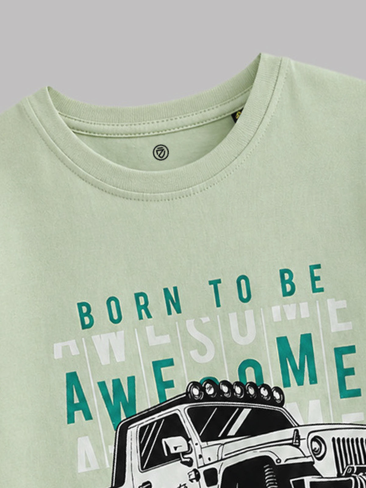 CODEZ Boys Fog Green Pure Cotton Born To Be Awesome Graphic Relaxed Fit T-Shirt