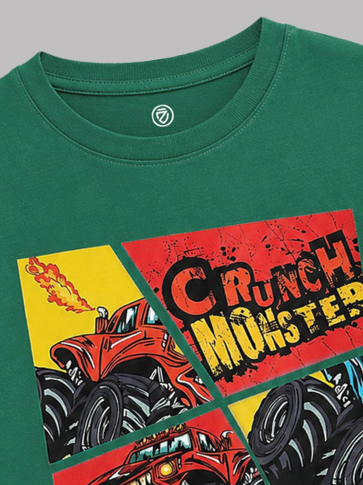 CODEZ Boys Alpine Green Pure Cotton Crunch Monster Graphic Relaxed Fit T-Shirt