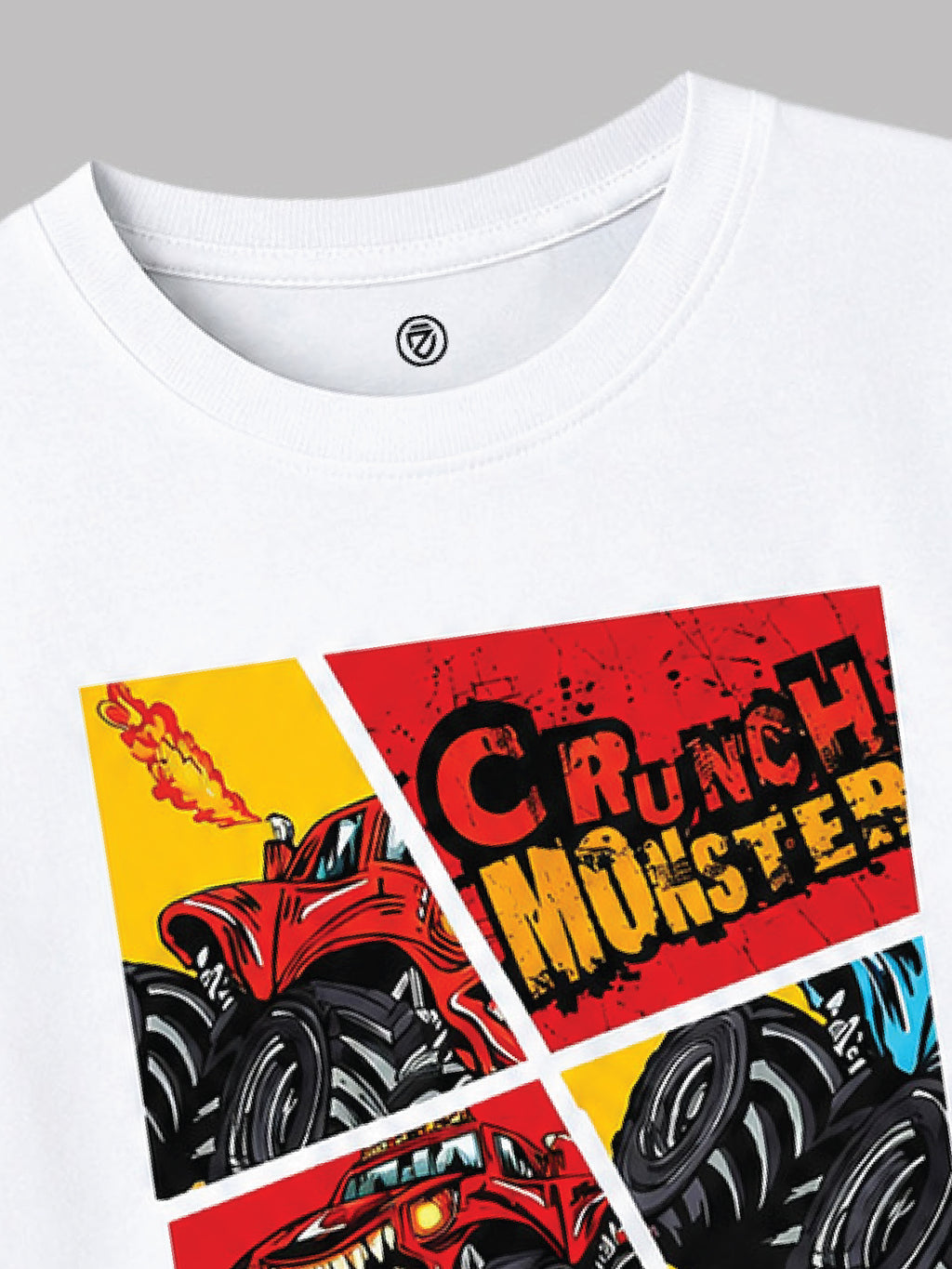 CODEZ Boys White Pure Cotton Crunch Monster Graphic Relaxed Fit T-Shirt