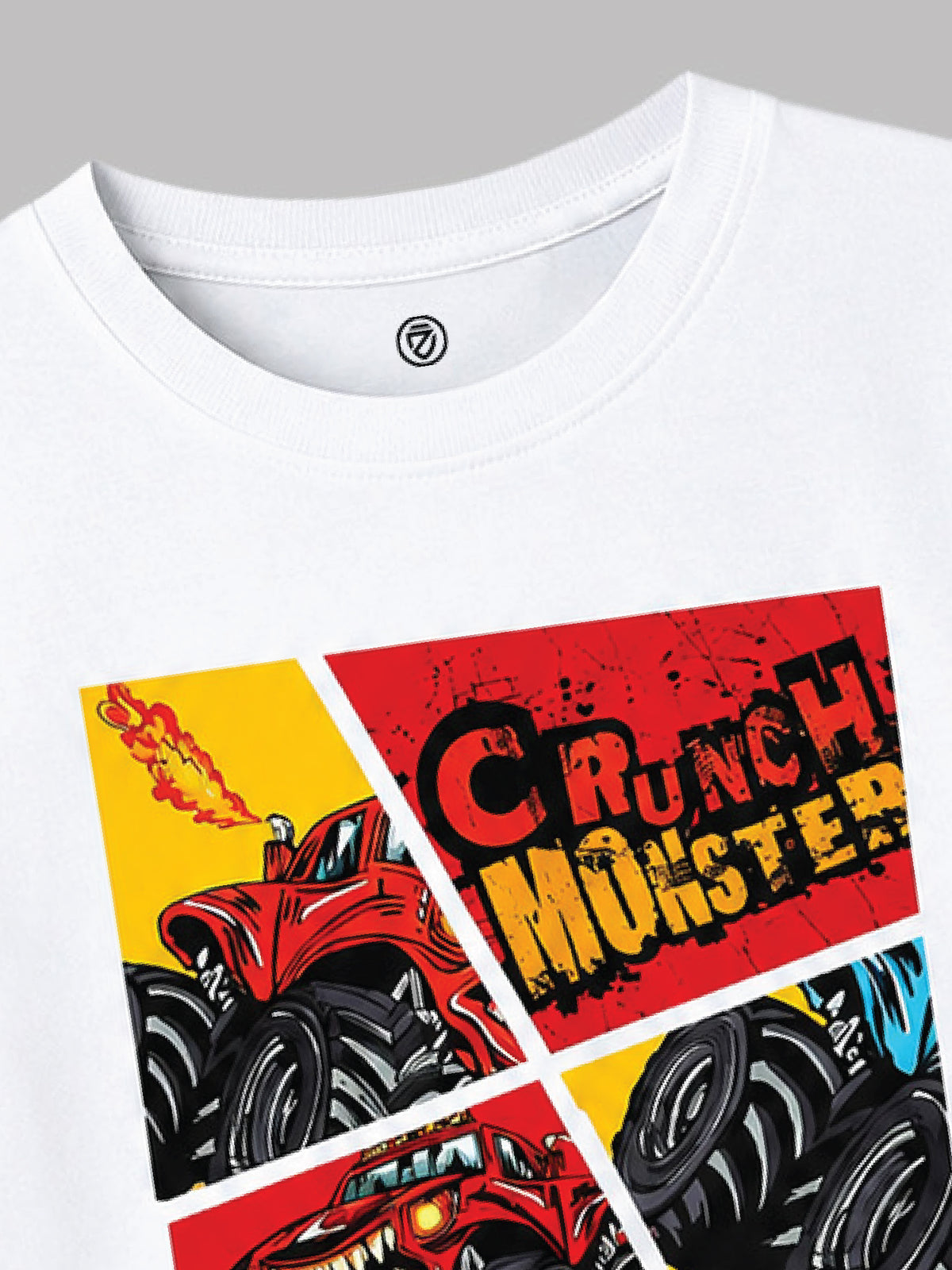 CODEZ Boys White Pure Cotton Crunch Monster Graphic Relaxed Fit T-Shirt