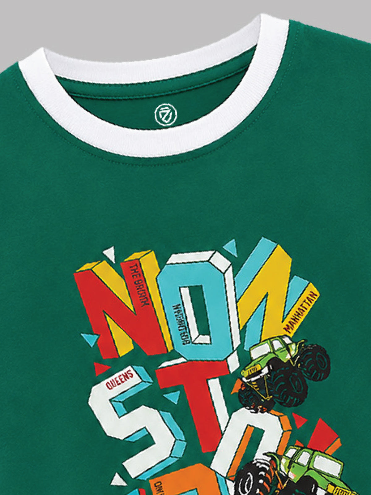 CODEZ Boys Alpine Green Pure Cotton Non Stop NYC Graphic Relaxed Fit T-Shirt