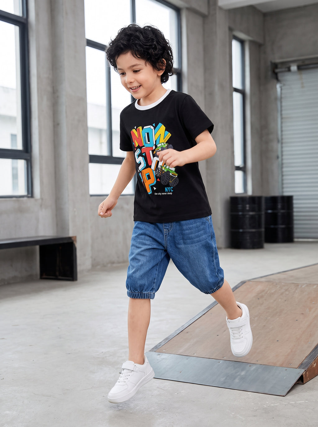 CODEZ Boys Black Pure Cotton Non Stop NYC Graphic Relaxed Fit T-Shirt