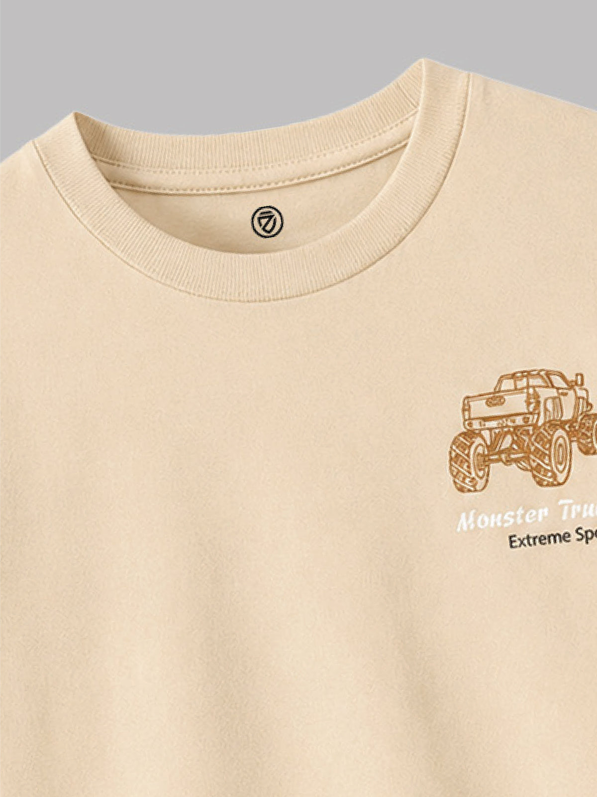 CODEZ Boys Beige Pure Cotton Extreme Sports Monster Truck Graphic Relaxed Fit T-Shirt