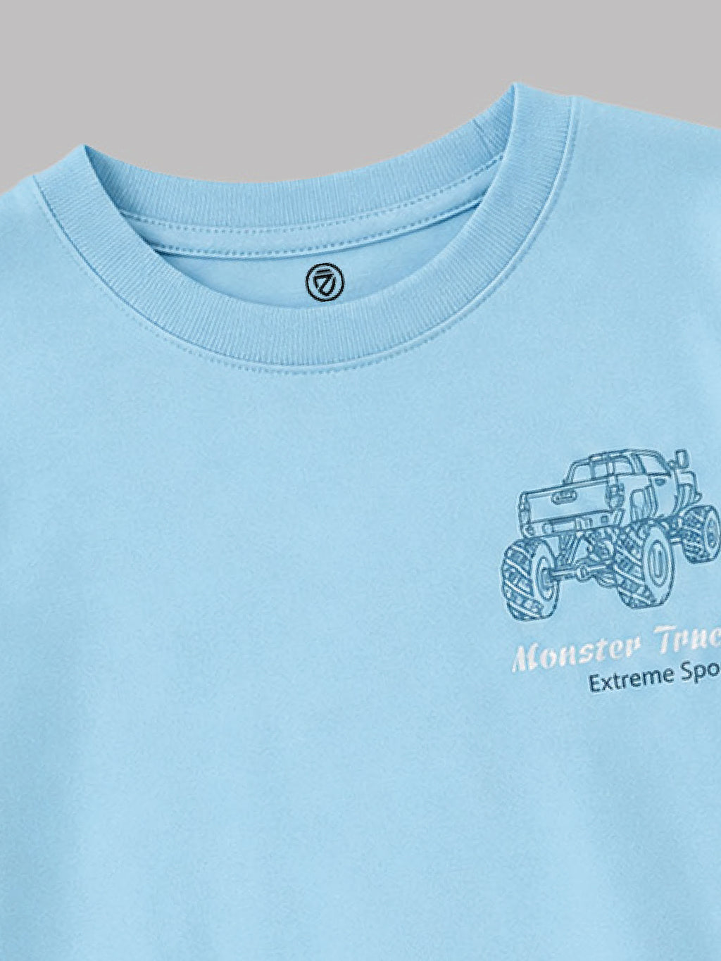 CODEZ Boys Powder Blue Pure Cotton Extreme Sports Monster Truck Graphic Relaxed Fit T-Shirt