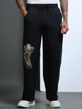 ARDEUR STREETZ Men Black Cotton Blend Mountain Trail Graphic Baggy Fit Track Pants