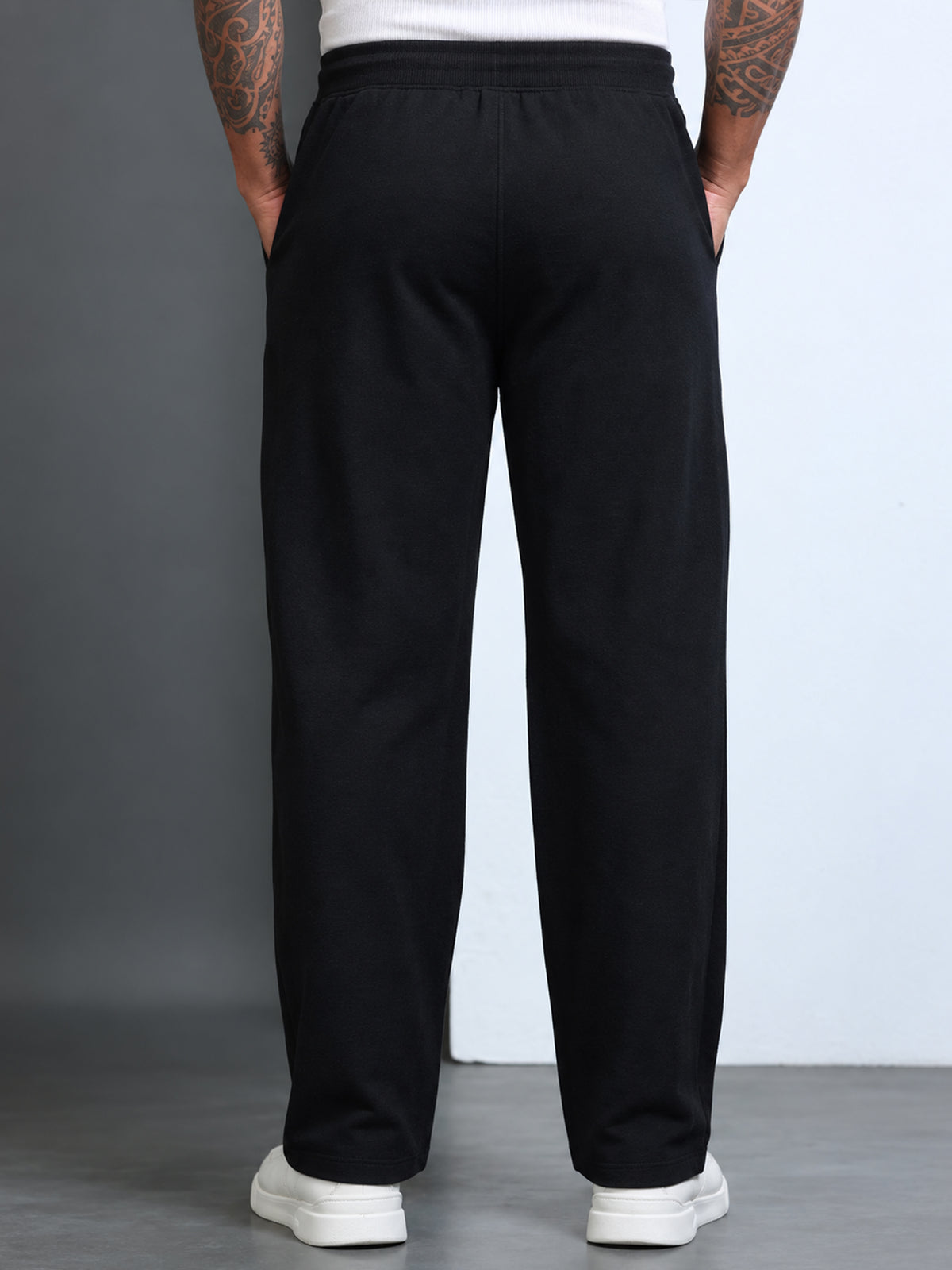 ARDEUR STREETZ Men Black Cotton Blend Mountain Trail Graphic Baggy Fit Track Pants