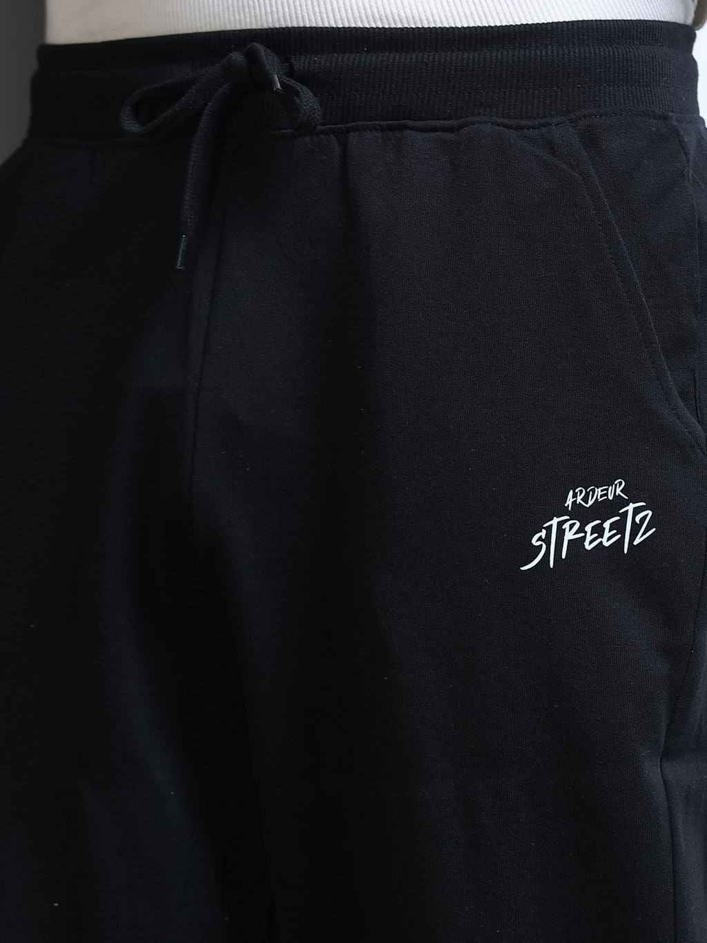 ARDEUR STREETZ Men Black Cotton Blend Mountain Trail Graphic Baggy Fit Track Pants