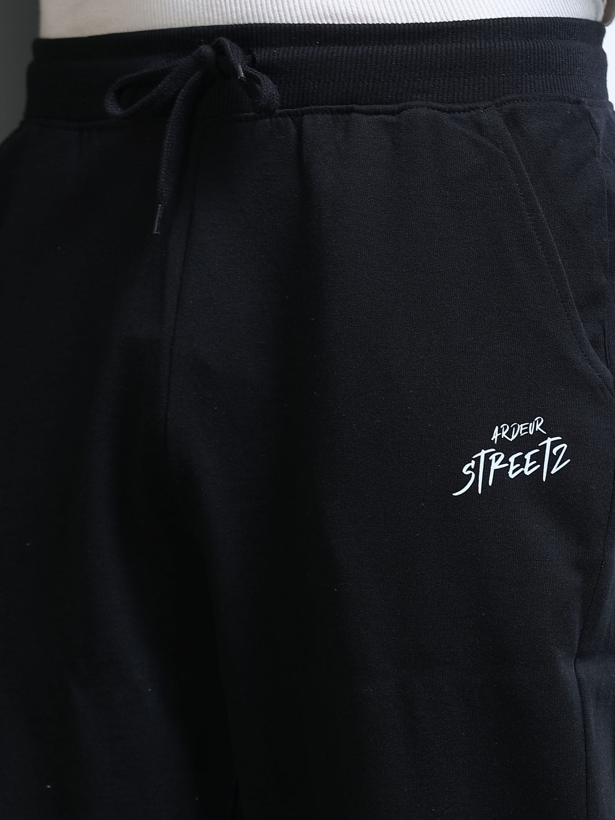 ARDEUR STREETZ Men Black Cotton Blend Mountain Trail Graphic Baggy Fit Track Pants