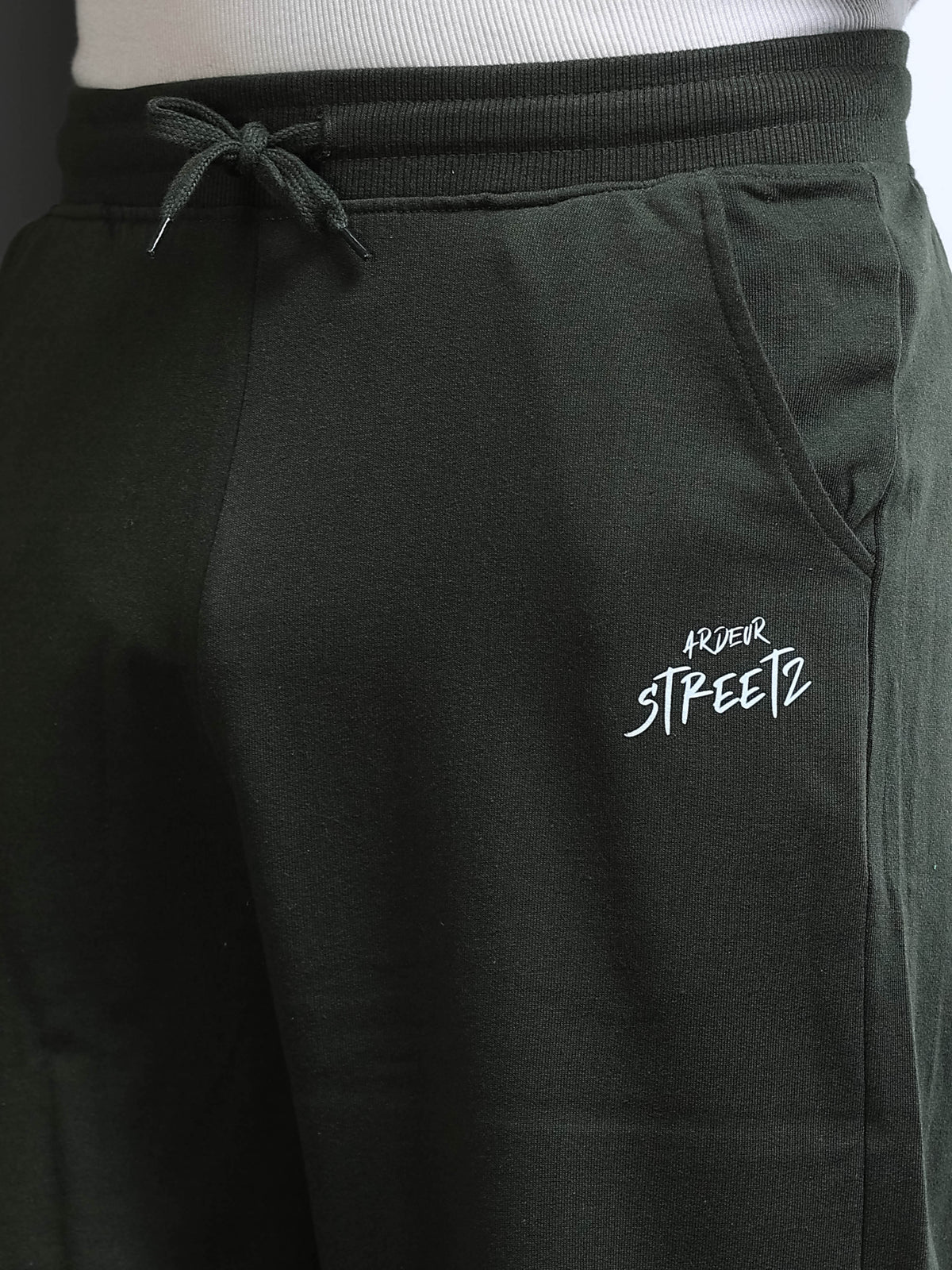 ARDEUR STREETZ Men Olive Cotton Blend Mountain Trail Graphic Baggy Fit Track Pants