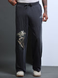 ARDEUR STREETZ Men Steel Grey Cotton Blend Mountain Trail Graphic Baggy Fit Track Pants