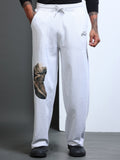 ARDEUR STREETZ Men White Melange Cotton Blend Mountain Trail Graphic Baggy Fit Track Pants