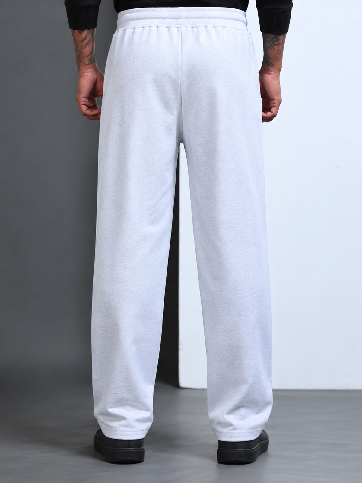 ARDEUR STREETZ Men White Melange Cotton Blend Mountain Trail Graphic Baggy Fit Track Pants