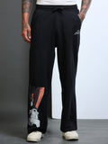 ARDEUR STREETZ Men Black Cotton Blend Sneaker Graphic Baggy Fit Track Pants