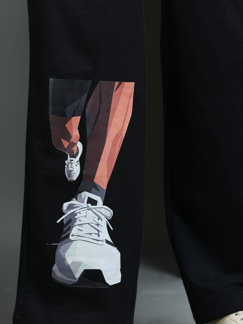 ARDEUR STREETZ Men Black Cotton Blend Sneaker Graphic Baggy Fit Track Pants