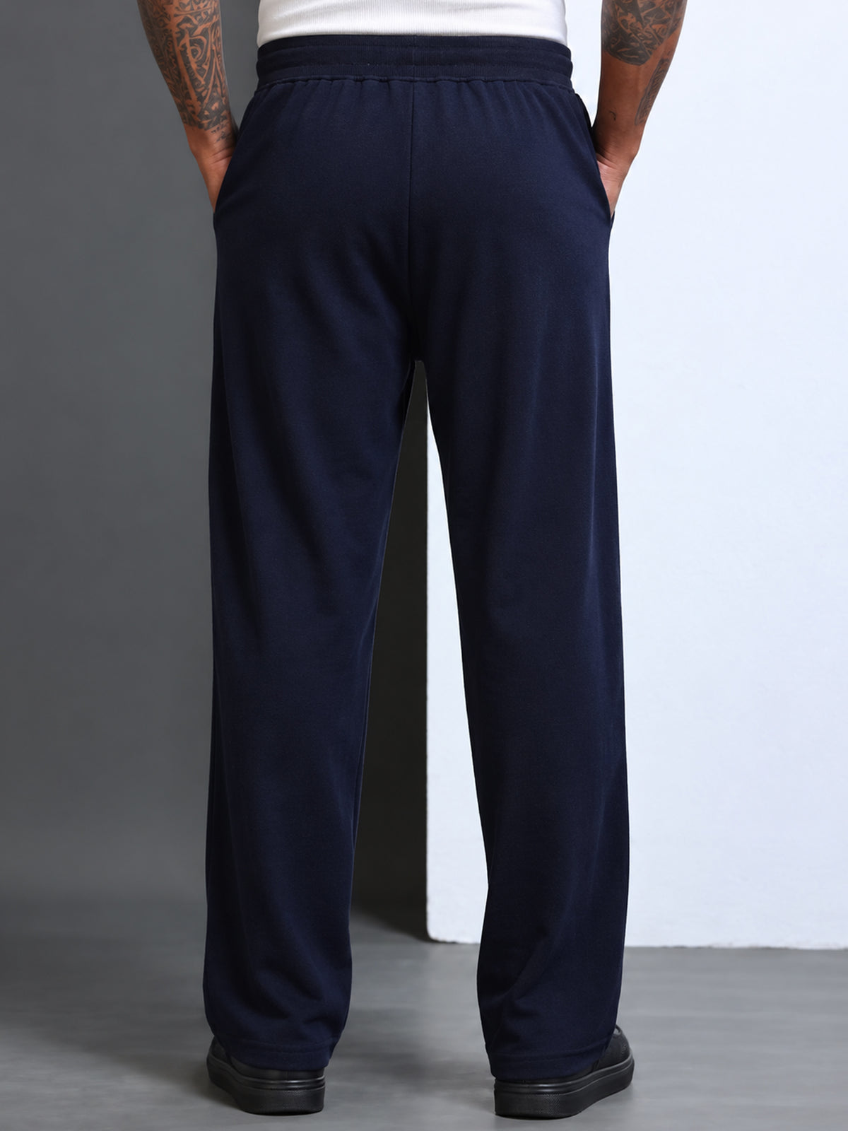 ARDEUR STREETZ Men Navy Cotton Blend Sneaker Graphic Baggy Fit Track Pants
