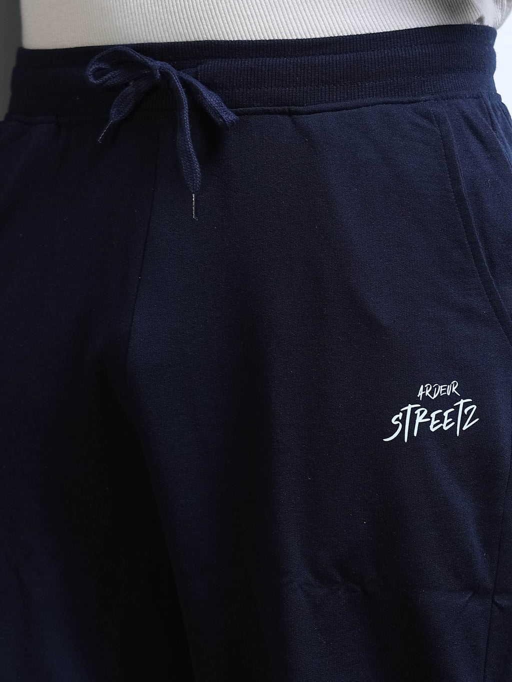 ARDEUR STREETZ Men Navy Cotton Blend Sneaker Graphic Baggy Fit Track Pants