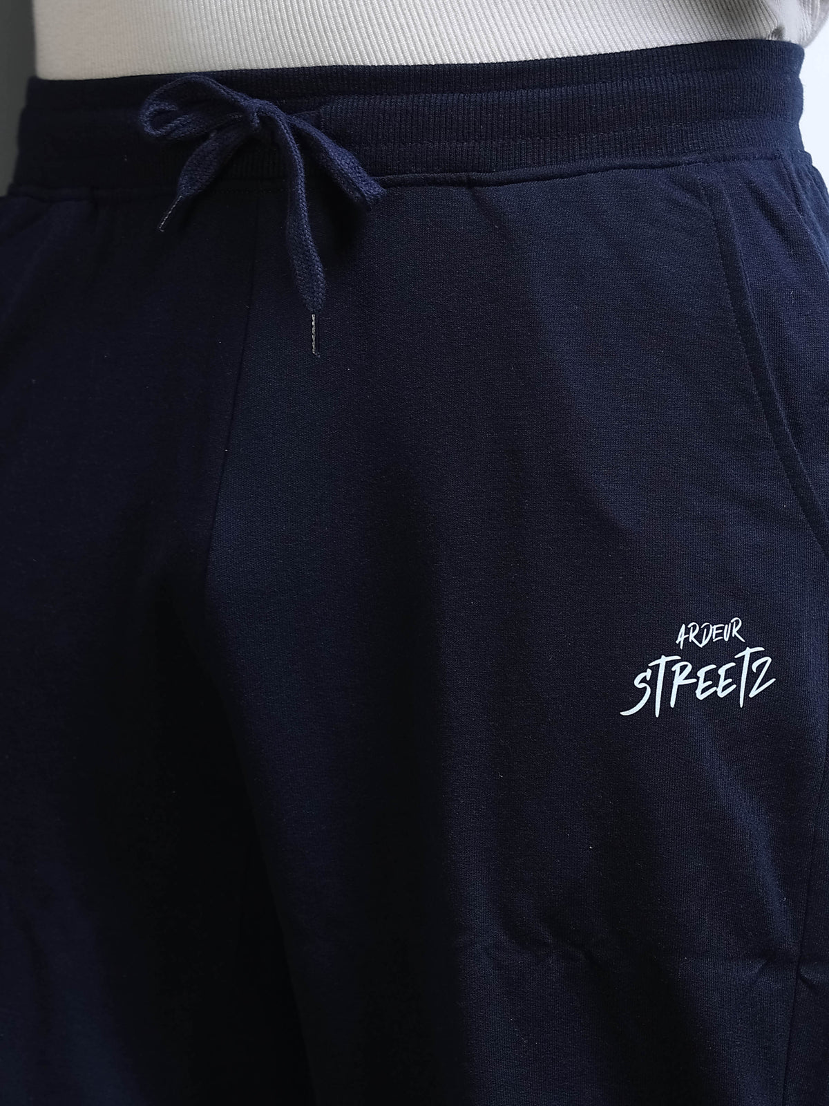 ARDEUR STREETZ Men Navy Cotton Blend Sneaker Graphic Baggy Fit Track Pants