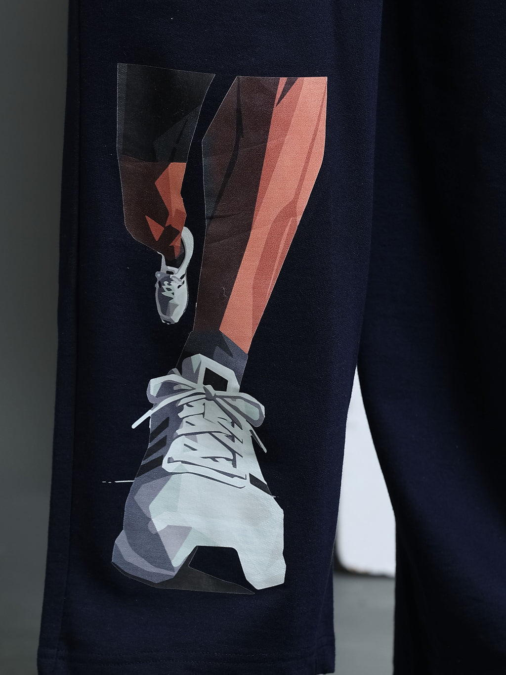 ARDEUR STREETZ Men Navy Cotton Blend Sneaker Graphic Baggy Fit Track Pants