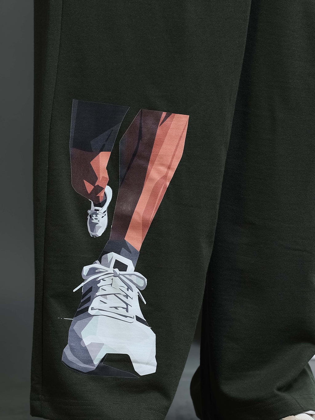 ARDEUR STREETZ Men Olive Cotton Blend Sneaker Graphic Baggy Fit Track Pants