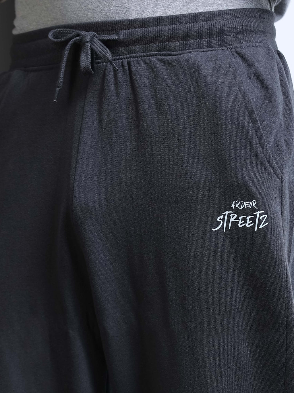 ARDEUR STREETZ Men Steel Grey Cotton Blend Sneaker Graphic Baggy Fit Track Pants
