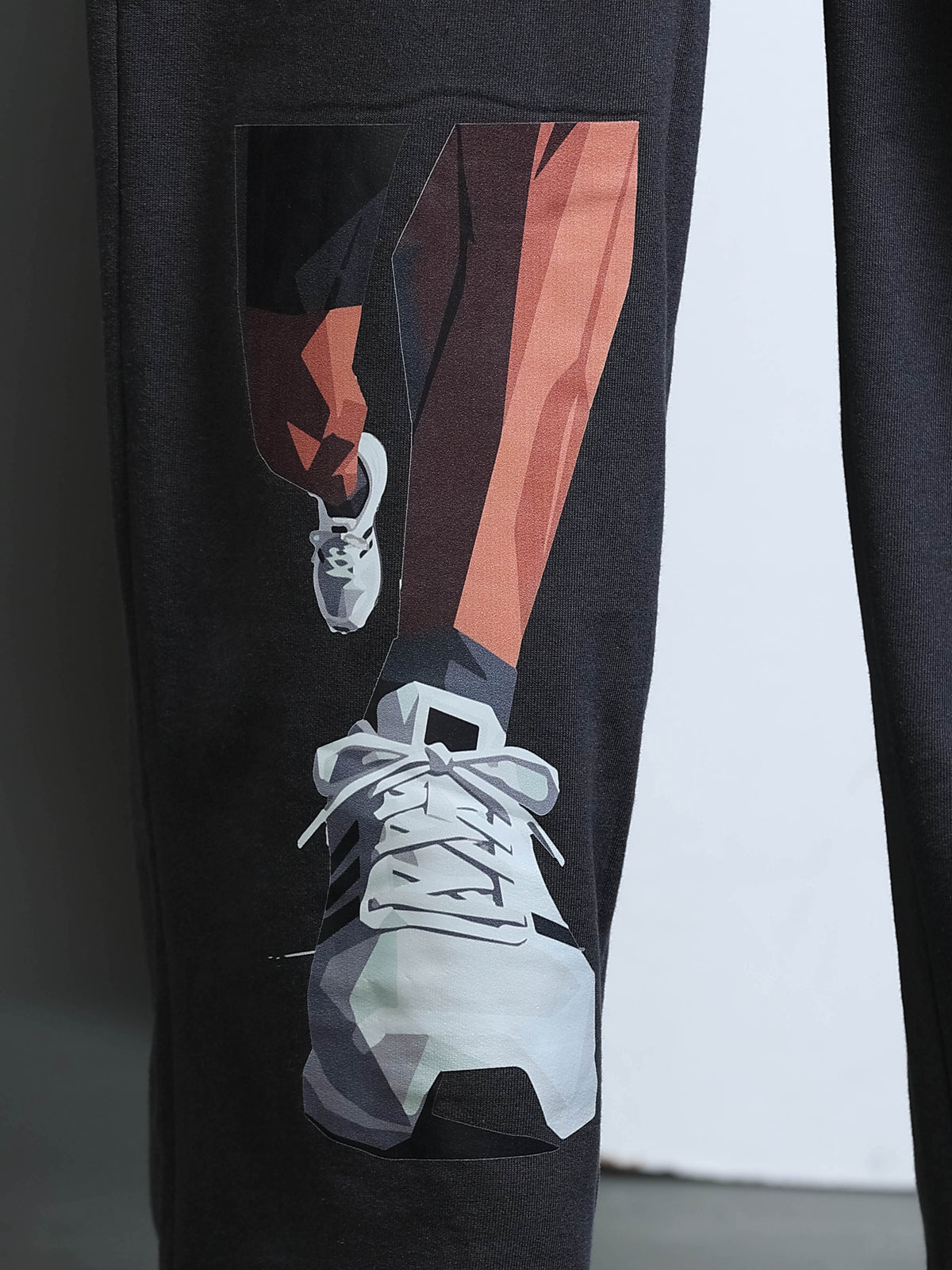 ARDEUR STREETZ Men Steel Grey Cotton Blend Sneaker Graphic Baggy Fit Track Pants