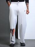 ARDEUR STREETZ Men White Melange Cotton Blend Sneaker Graphic Baggy Fit Track Pants