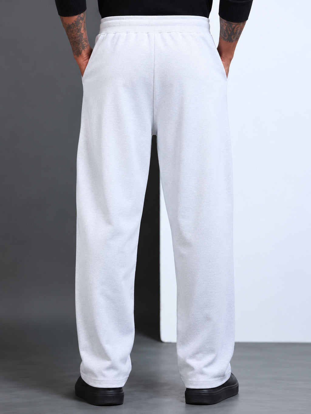 ARDEUR STREETZ Men White Melange Cotton Blend Sneaker Graphic Baggy Fit Track Pants