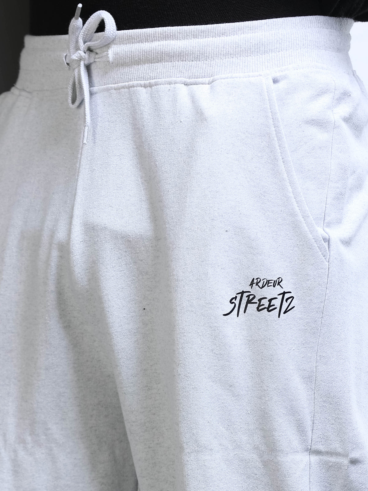 ARDEUR STREETZ Men White Melange Cotton Blend Sneaker Graphic Baggy Fit Track Pants