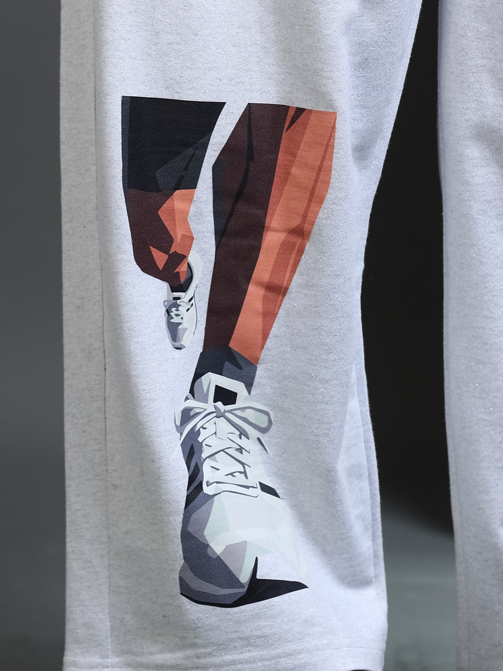 ARDEUR STREETZ Men White Melange Cotton Blend Sneaker Graphic Baggy Fit Track Pants